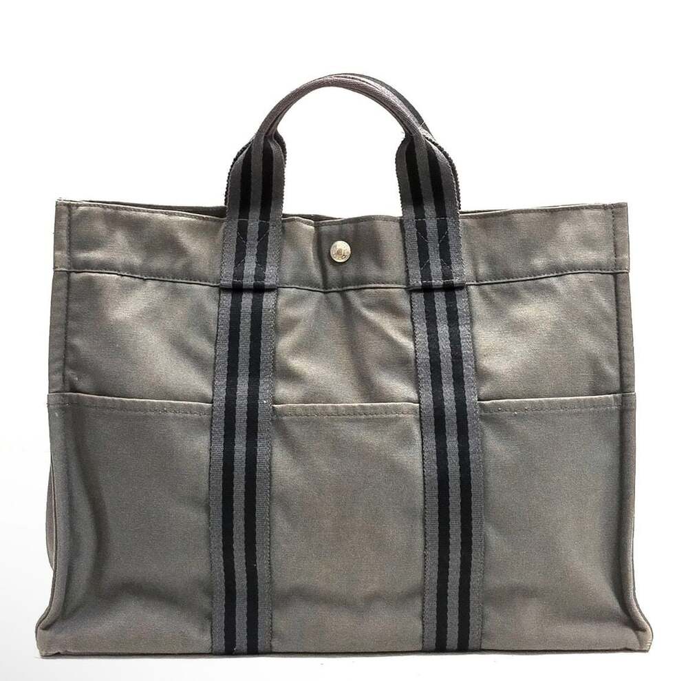 Hermes Fourre-Tout MM Canvas Tote Bag Gray